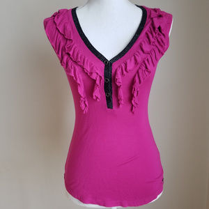 Guess Hot Magenta Ruffled Top